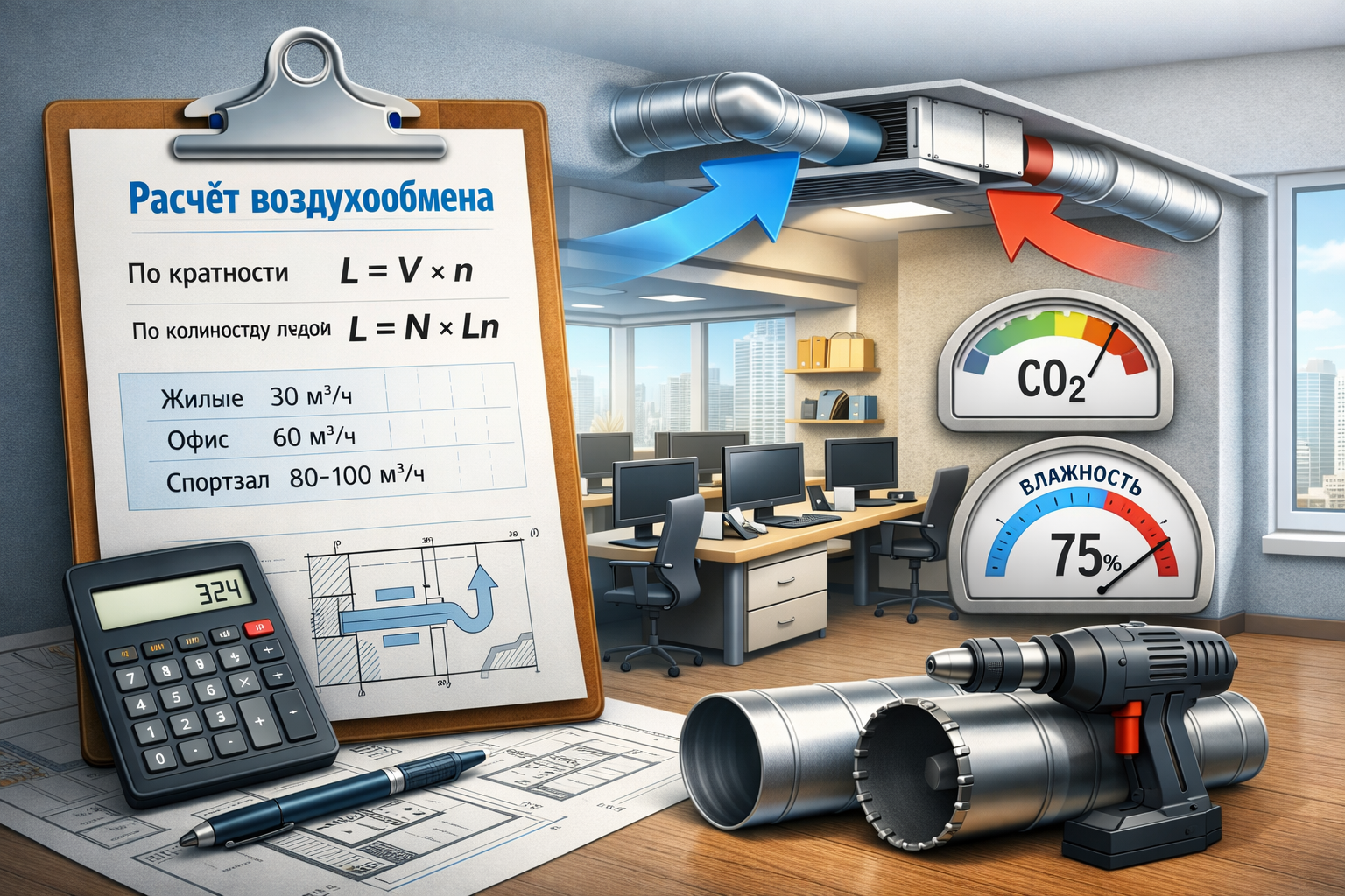 Расчёт воздухообмена помещения: формулы, нормы и пример