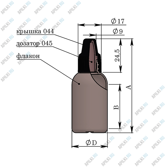 Флакон Флейм 18 мл крышка КПВ d57 с дозатором Флакон Флейм 18 мл крышка КПВ d57 с дозатором