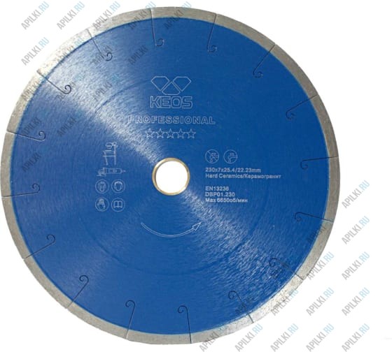 Алмазный диск 230мм 25.4 22.23 KEOS Professional сплошной (керамогранит)