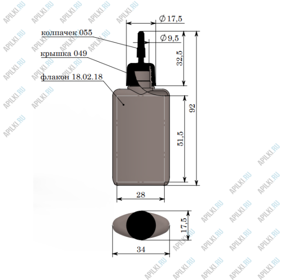 Флакон 18 мл Крышка d46 помазок Флакон 18 мл Крышка d46 помазок